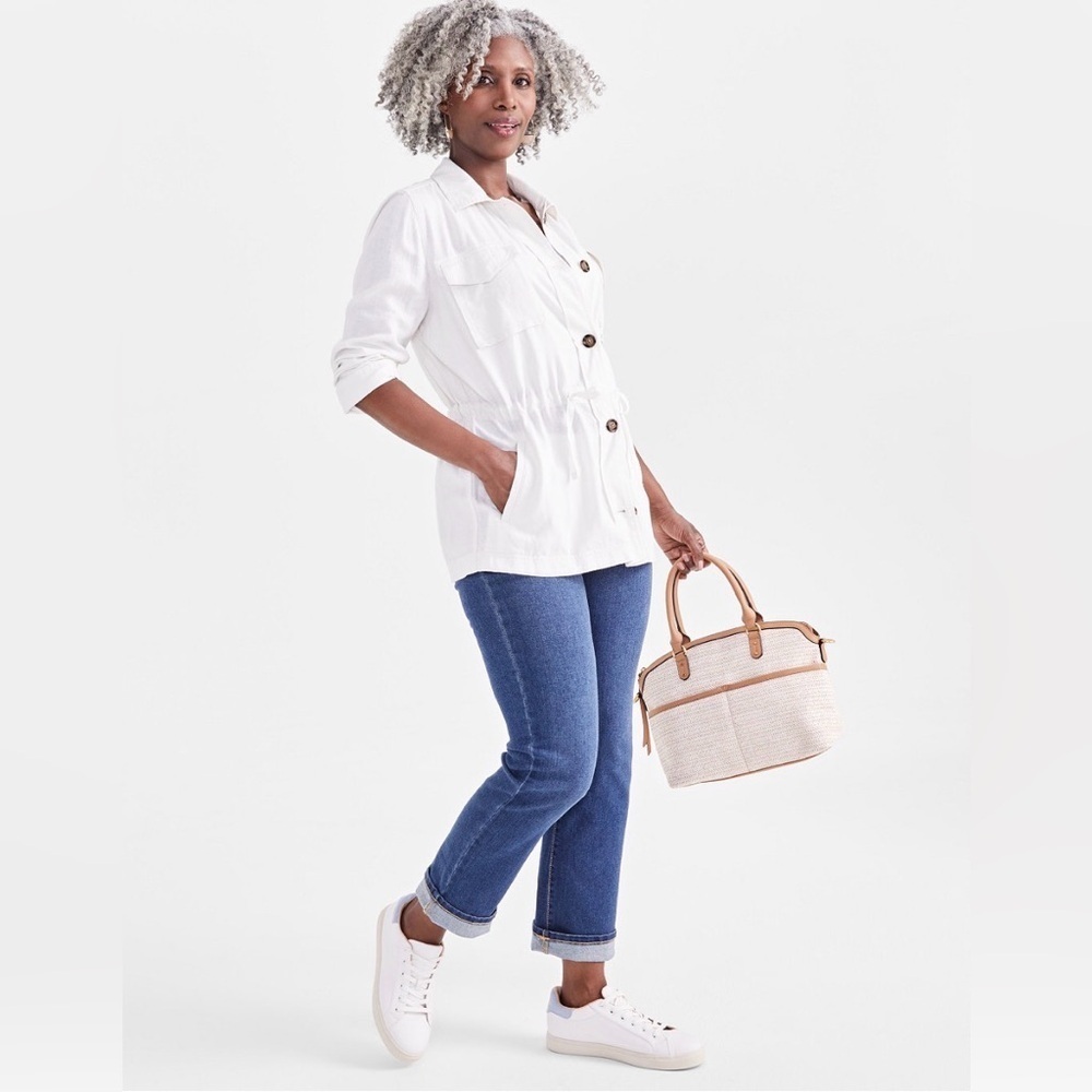 Style&Co. Utility White Linen Blend Cargo Jacket - L - NWT